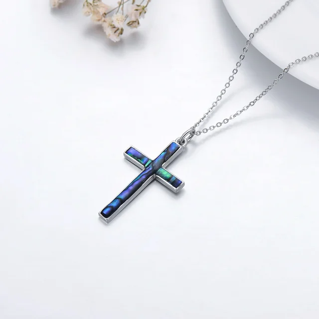 Coachuhhar Cross Necklace 925 Sterling Silver Cross Pendant Necklace with Abalone Shell Cross Jewelry Gifts for Women Men Girls