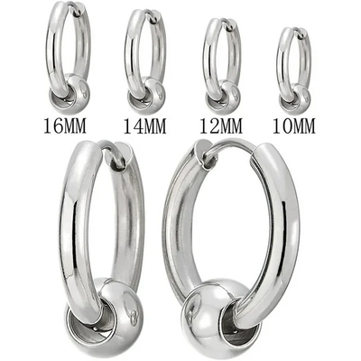 Stainless Steel Circle Beads Huggie Hinged Hoop Earrings for Men Women, 2pcs
