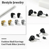 Bestyle Fashion Men Skull Earring Boys Black Skeleton Stud Earrings Gothic Cool Hip Hop Rapper Earrings Punk Halloween Jewelry