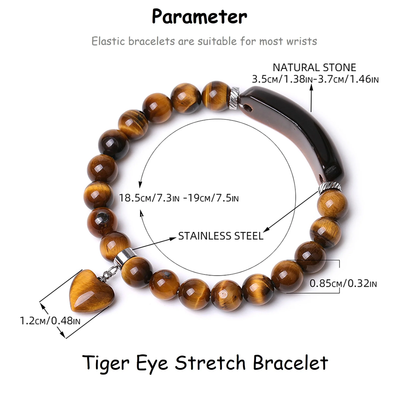 VINCHIC 8MM Tiger Eye Bracelet Love Heart Stretch Bracelet Crystal Energy Bracelet for Women Girls