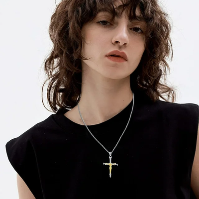 Coachuhhar Jesus Necklace 925 Sterling Silver Christ Crucifixion Cross Pendant Necklace Crucifix Religious Amulet Jewelry Gifts for Women Men Girls