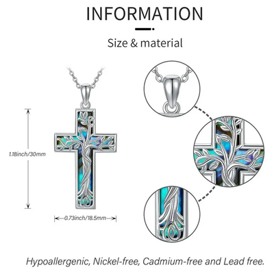 Coachuhhar Cross Necklace 925 Sterling Silver Tree of Life Necklace with Abalone Shell Pendant Necklace Cross Jewelry Gifts for Women men Girls