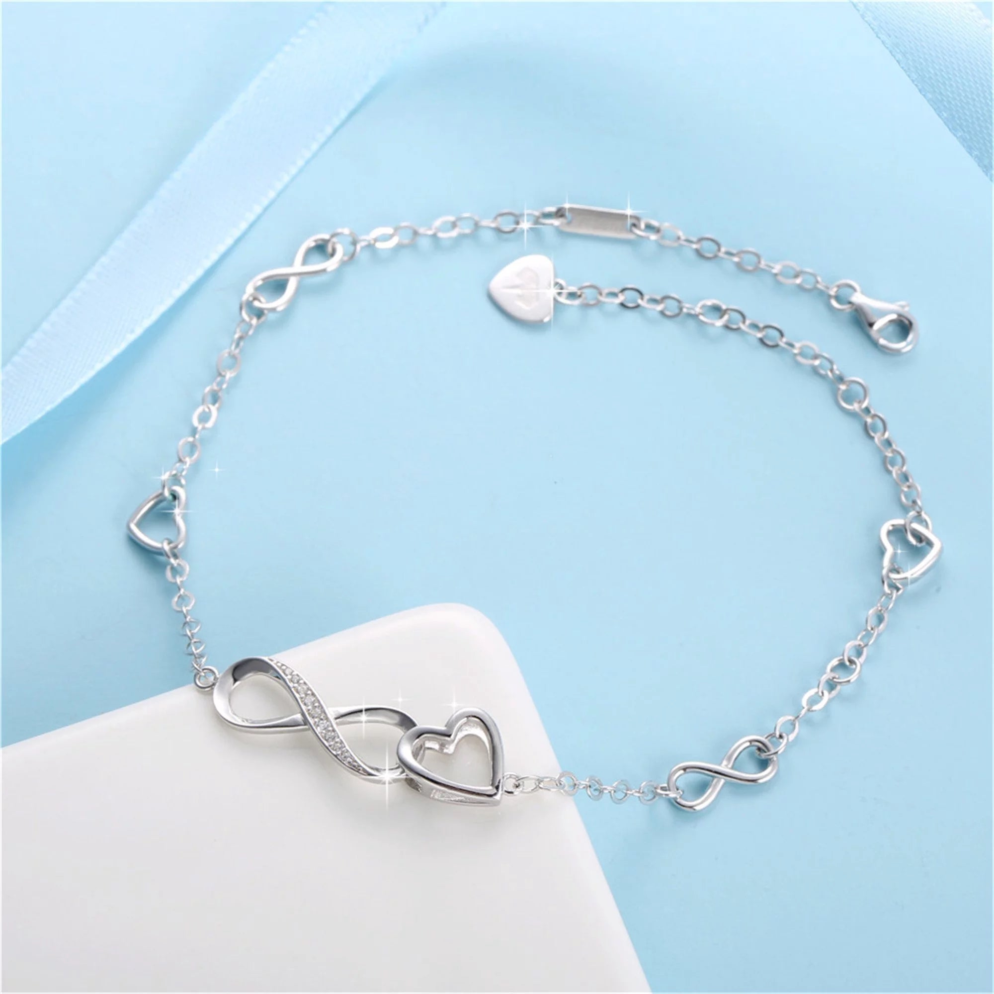 Devuggo Infinity Endless Love Heart Adjustable Bracelet, Sterling Silver Jewelry Gifts for Women
