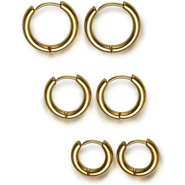 Xelparuc Hoop Earrings Surgical Stainless Steel Hoop Earring for Men Gold