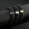 Raymard Mens Christian Cross Braided Leather Bracelet,Black Nature Stone Beaded Bracelet for Men