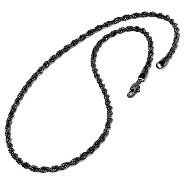 Metal Masters Black Plated Stainless Steel Men's Rope Chain Necklace 4MM 24" Lobster Lock