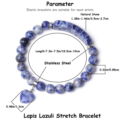 VINCHIC 8MM Lapis Lazuli Bracelet Love Heart Stretch Bracelet Energy Crystal Bracelet for Women Girls