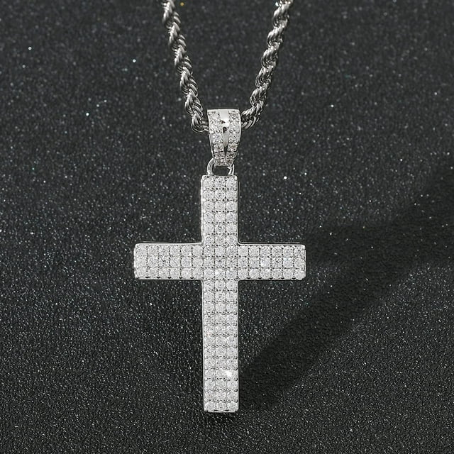 Starchenie Men's Cross Necklace Brass Gold Plating Pendant Cubic Zirconia Crucifix Jewelry 24'' Rope Chain