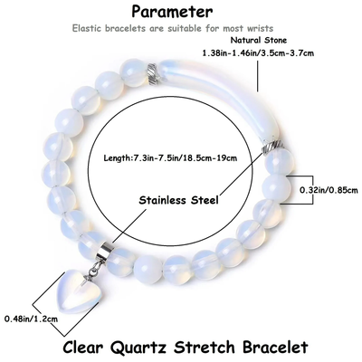 8mm clear quartz bracelet with charm with dimensions