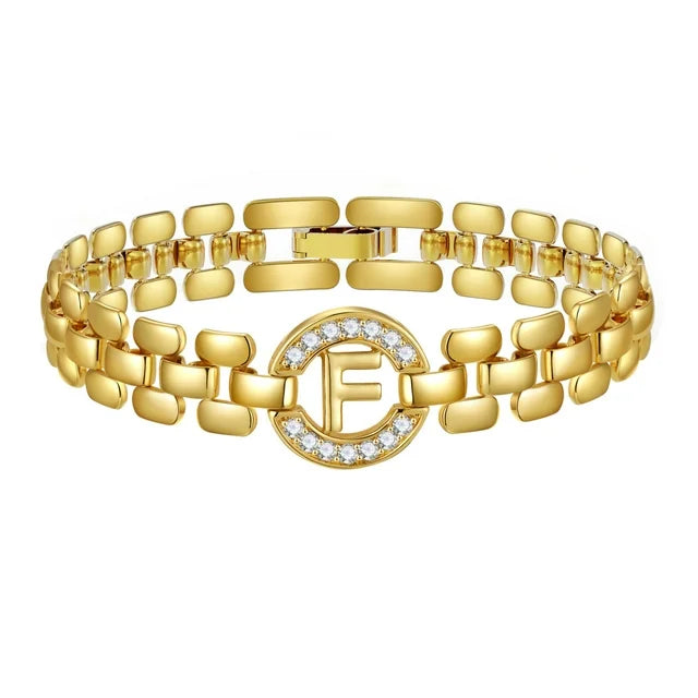 Apsvo F Letter Bracelet Gold Initial Bracelet Cubic
