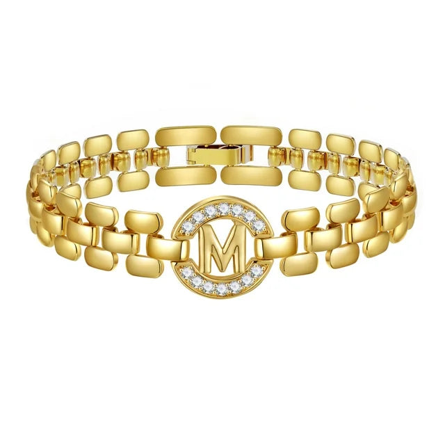 Apsvo M Letter Bracelet Gold Initial Bracelet Cubic