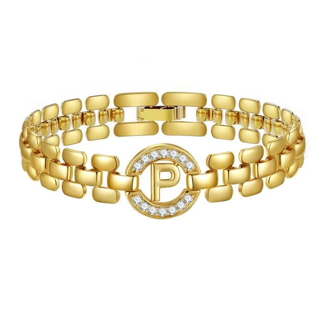 Apsvo P Letter Bracelet Gold Initial Bracelet Cubic