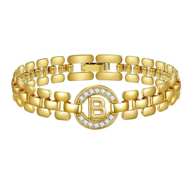 Apsvo B Letter Bracelet Gold Initial Bracelet Cubic