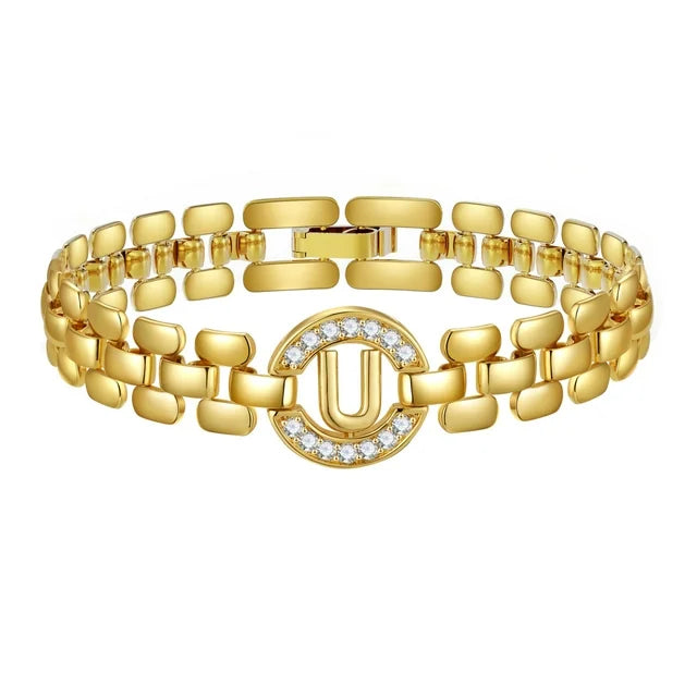 Apsvo U Letter Bracelet Gold Initial Bracelet Cubic