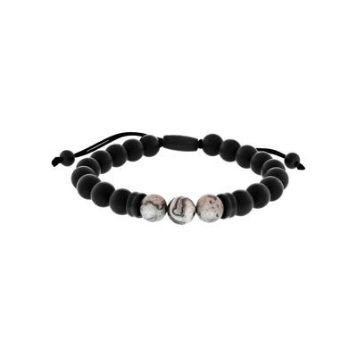 Believe by Brilliance Men's Stainless Steel, Onyx, and Triple Mapstone Bead Bolo Bracelet