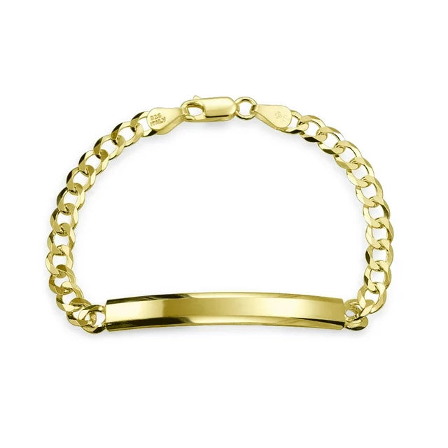 Bling Jewelry ID Bracelet for Men 5MM Curb Link Chain Gold Plated .925 Sterling Silver 8 Inch