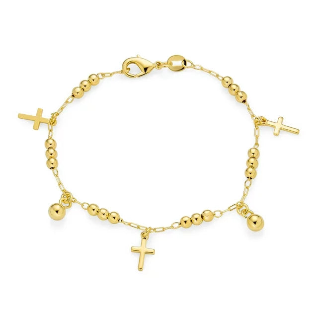 Bling Jewelry Multi Crosses Religious Beads Bells Dangle Charm Bracelet