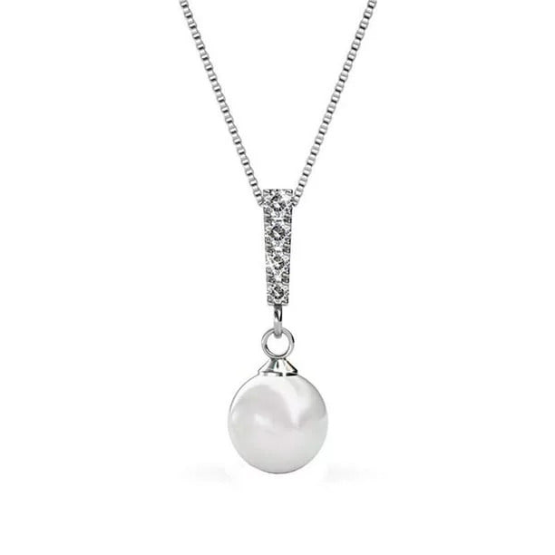 Cate & Chloe Gabrielle 18k White Gold Plated Silver Pearl Pendant Necklace with Swarovski Crystals