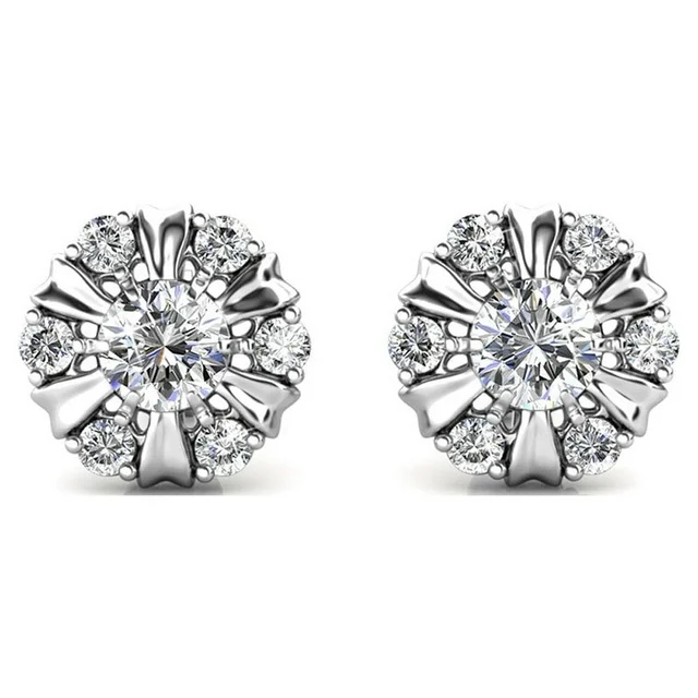 Cate & Chloe Millie 18k White Gold Plated Silver Earrings with Crystals | Stud Earrings for Women, Girls, Jewelry Gift for Her