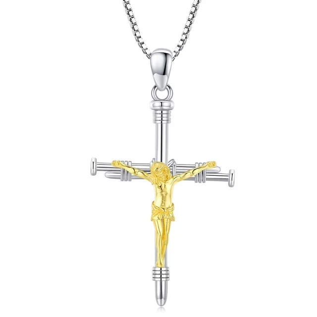 Coachuhhar Jesus Necklace 925 Sterling Silver Christ Crucifixion Cross Pendant Necklace Crucifix Religious Amulet Jewelry Gifts for Women Men Girls