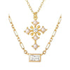JS Jessica Simpson Gold Plated Sterling Silver CZ and Pearl Cross Layering Necklace Set