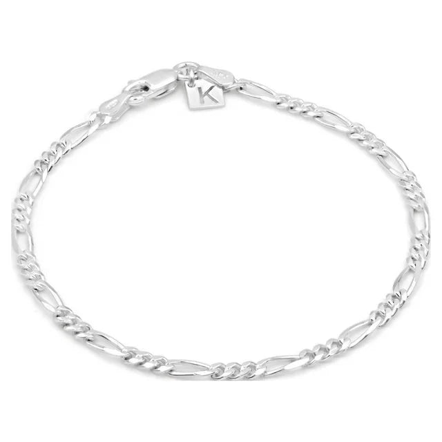 KEZEF Sterling Silver Figaro Chain Bracelet for Men or Women Made in Italy