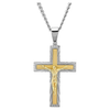 Men’s Two-Tone Yellow IP Stainless Steel Crucifix Pendant – 24 Inches