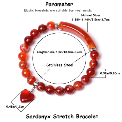 Natural sardonyx 8mm bracelet with heart charm Image with description