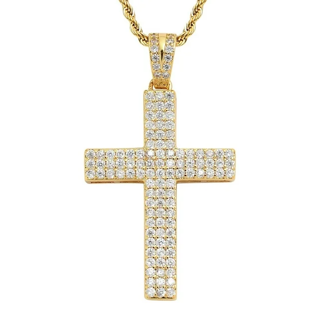 Starchenie Men's Cross Necklace Brass Gold Plating Pendant Cubic Zirconia Crucifix Jewelry 24'' Rope Chain