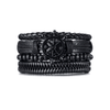 4pcs/set Adjustable Leather Bracelets for Men-Black Braided PU Leather