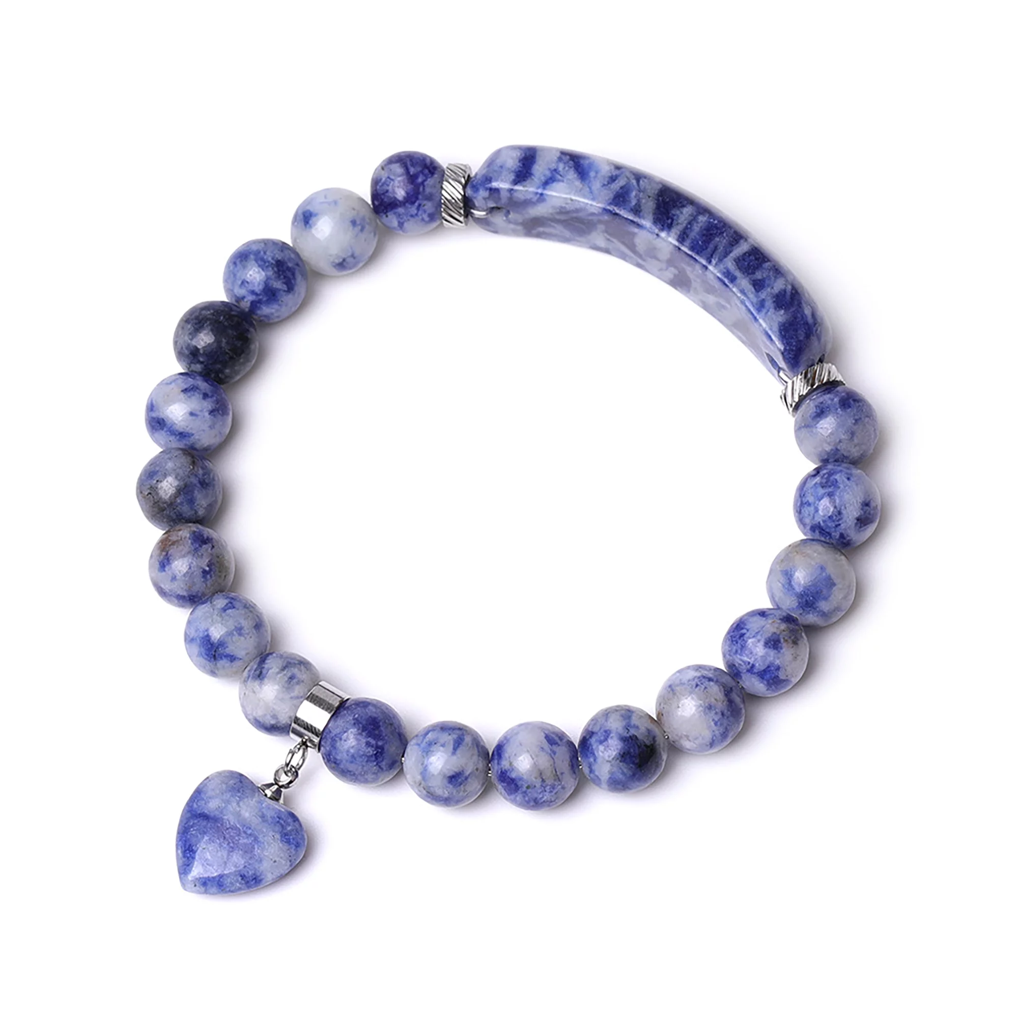 VINCHIC 8MM Lapis Lazuli Bracelet Love Heart Stretch Bracelet Energy Crystal Bracelet for Women Girls