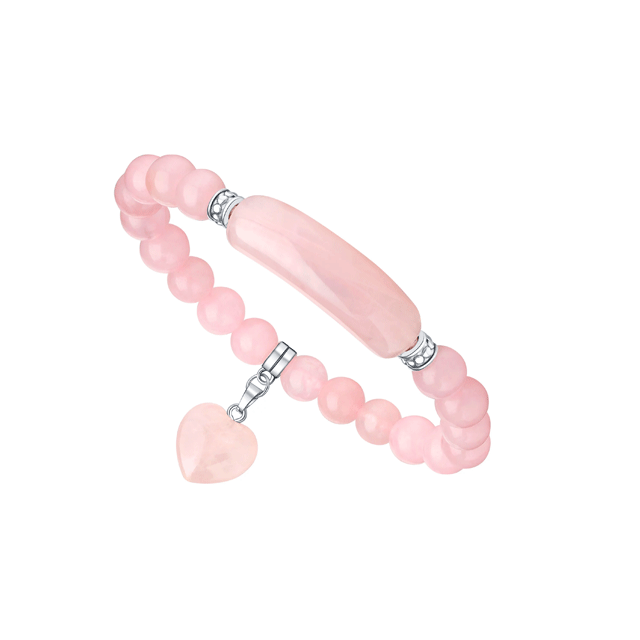 Vinchic 8mm rose quartz bracelet with heart design 