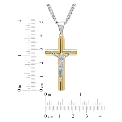 Men's Gold-Tone Stainless Steel Crucifix Pendant Necklace