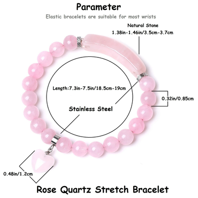 VINCHIC 8MM Rose Quartz Bracelet Love Heart Stretch Bracelet Crystal Bracelet for Women Girls