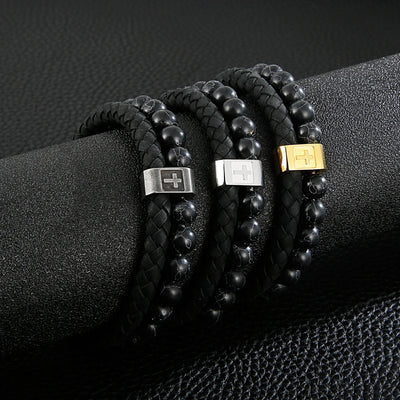 braided leather bracelet 3 pieces