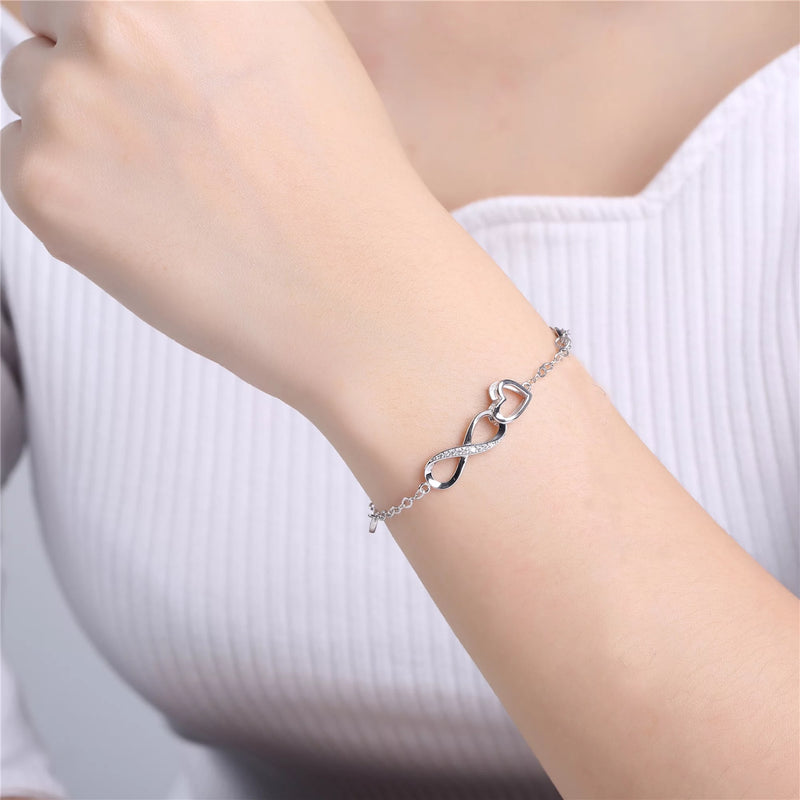 Devuggo Infinity Endless Love Heart Adjustable Bracelet, Sterling Silver Jewelry Gifts for Women
