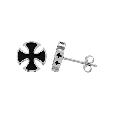 Men's Stainless Steel Cross Stud, Huggie Hoop, and Cross Drop Earrings - Gift Set of 3