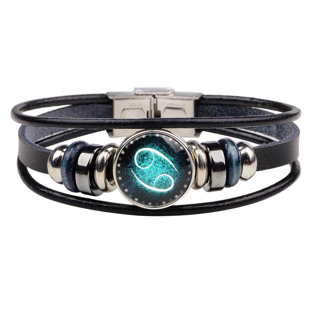 Cancer Unisex Astrology Zodiac Sign Constellation Horoscope Leather Wristband Bracelet for Men and Women