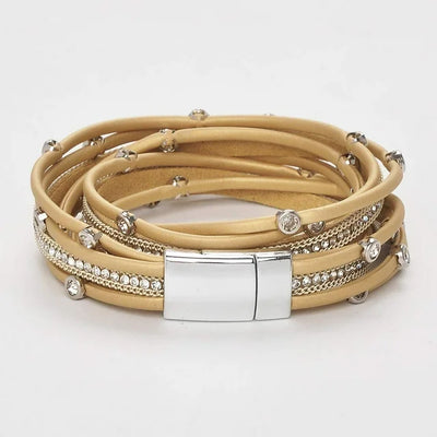 Bracelets for Women Leather Wrap Bracelet Stud Beads Crystal Cuff Bracelets Jewelry for Ladies Girls birthday gifts for Girlfriend