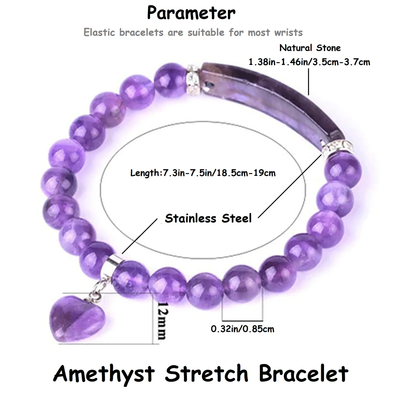 VINCHIC 8MM Amethyst Bracelet Love Heart Stretch Bracelet Energy Crystal Bracelet for Women Girls