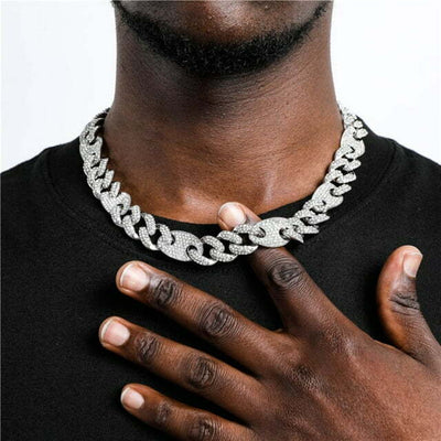 FEEL STYLE Male Zircon Silver Plated Figaro Chain Necklace for Men Teen 15MM 18"