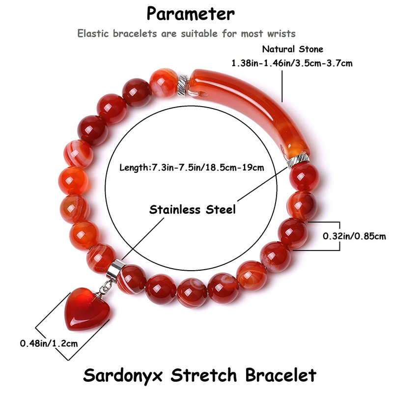 VINCHIC 8MM Sardonyx Bracelet Love Heart Stretch Bracelet Crystal Bracelet for Women Girls