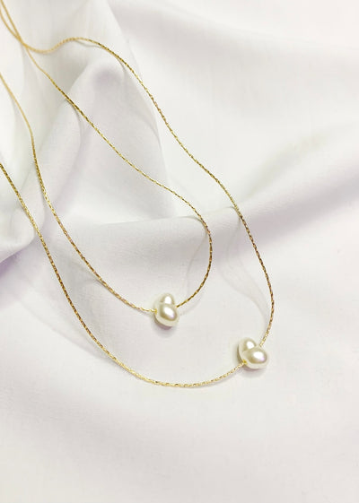 Double Necklace Pearl Charm