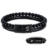 Leather Bracelet for Men Initial S Layered Black Beaded Bracelets I Love You Gifts for Him